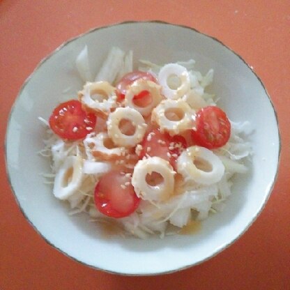 とりあえず乾杯さん こんにちは♪竹輪と一緒なのがいいですね！野菜がモリモリ食べられて良かったです☆医食同源☆ごちそうさまでしたo(^o^)o